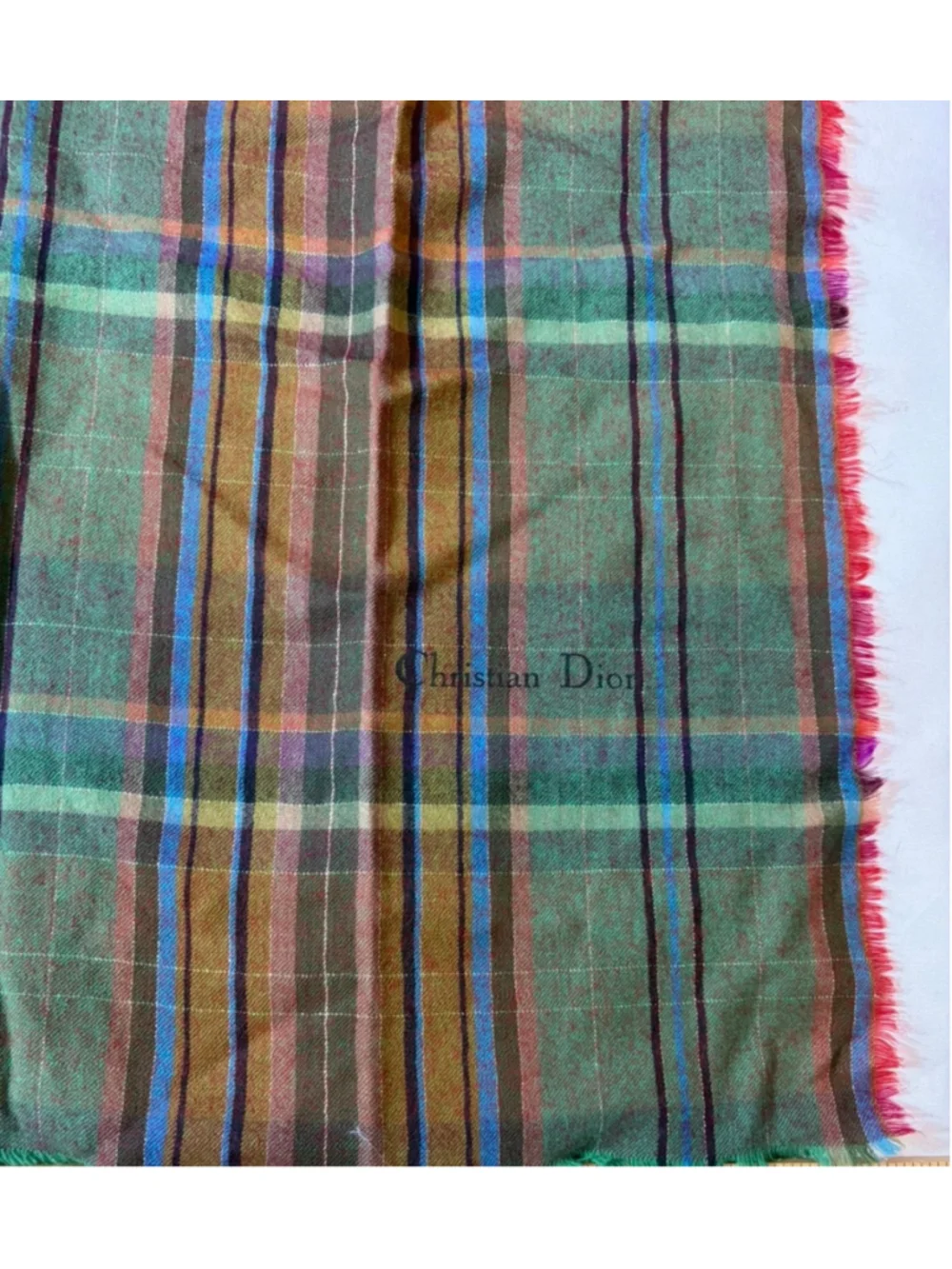 Vintage Christian Dior Wool Blend Plaid Scarf Deadstock Made in France